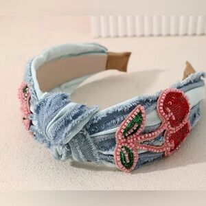 Denim Embellished Top Knot Headband New
